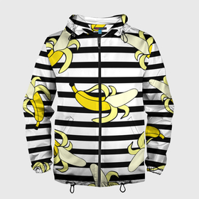 Мужская ветровка 3D с принтом Banana pattern   Summer в Белгороде, 100% полиэстер | подол и капюшон оформлены резинкой с фиксаторами, два кармана без застежек по бокам, один потайной карман на груди | Тематика изображения на принте: banana | fashion | pattern | summer | банан | лето | мода | узор