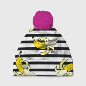 Шапка 3D c помпоном с принтом Banana pattern   Summer в Тюмени, 100% полиэстер | универсальный размер, печать по всей поверхности изделия | banana | fashion | pattern | summer | банан | лето | мода | узор
