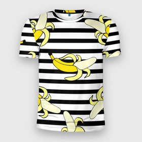 Мужская футболка 3D Slim с принтом Banana pattern   Summer в Новосибирске, 100% полиэстер с улучшенными характеристиками | приталенный силуэт, круглая горловина, широкие плечи, сужается к линии бедра | banana | fashion | pattern | summer | банан | лето | мода | узор