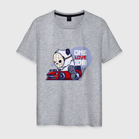 Мужская футболка хлопок с принтом One love JDM   Panda   Japan в Белгороде, 100% хлопок | прямой крой, круглый вырез горловины, длина до линии бедер, слегка спущенное плечо. | car | jdm | love | mask | panda | style | автомобиль | любовь | маска | панда | стиль