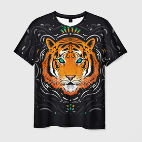 Мужская футболка 3D с принтом Взгляд Тигра (Eye of Tiger) в Петрозаводске, 100% полиэфир | прямой крой, круглый вырез горловины, длина до линии бедер | animals | cats | striped | tigers | wild | взгляд | голова животного | дикая природа | дикие кошки | животные | кошки | полосатые | тигры