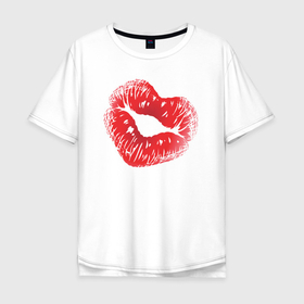 Мужская футболка хлопок Oversize с принтом Red kiss (поцелуйчик) в Санкт-Петербурге, 100% хлопок | свободный крой, круглый ворот, “спинка” длиннее передней части | Тематика изображения на принте: kiss | lips | red | губы | красный | помада | поцелуй