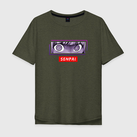 Мужская футболка хлопок Oversize с принтом Неоновый взгляд | Senpai , 100% хлопок | свободный крой, круглый ворот, “спинка” длиннее передней части | ahegao | anime | eyes | neon | senpai | аниме | ахегао | взгляд | глаза | неон | семпай | сенпай