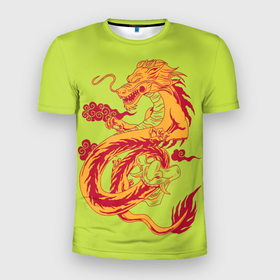 Мужская футболка 3D Slim с принтом КРАСНЫЙ ДРАКОНЧИК в Белгороде, 100% полиэстер с улучшенными характеристиками | приталенный силуэт, круглая горловина, широкие плечи, сужается к линии бедра | аватар | аниме | дракон | красный | милый | огонь | фэнтези | япония | японский | японское искусство