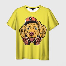 Мужская футболка 3D с принтом СОБАКА ХИППИ в Белгороде, 100% полиэфир | прямой крой, круглый вырез горловины, длина до линии бедер | животное | забавный | кепка | любовь | милый | музыка | наушники | собака | тренды | хиппи | хипстер | щенок
