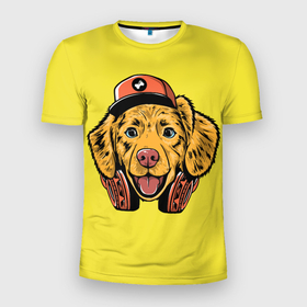 Мужская футболка 3D Slim с принтом СОБАКА ХИППИ в Тюмени, 100% полиэстер с улучшенными характеристиками | приталенный силуэт, круглая горловина, широкие плечи, сужается к линии бедра | животное | забавный | кепка | любовь | милый | музыка | наушники | собака | тренды | хиппи | хипстер | щенок
