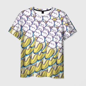 Мужская футболка 3D с принтом Котики и бананы   Паттерн   Лето в Тюмени, 100% полиэфир | прямой крой, круглый вырез горловины, длина до линии бедер | banana | cat | kitten | summer | банан | кот | котёнок | кошка | лето