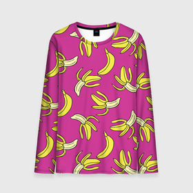 Мужской лонгслив 3D с принтом Banana pattern   Summer   Color , 100% полиэстер | длинные рукава, круглый вырез горловины, полуприлегающий силуэт | Тематика изображения на принте: banana | color | pattern | summer | банан | лето | узор | цвет