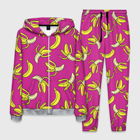 Мужской костюм 3D с принтом Banana pattern   Summer   Color , 100% полиэстер | Манжеты и пояс оформлены тканевой резинкой, двухслойный капюшон со шнурком для регулировки, карманы спереди | Тематика изображения на принте: banana | color | pattern | summer | банан | лето | узор | цвет