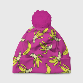 Шапка 3D c помпоном с принтом Banana pattern   Summer   Color в Новосибирске, 100% полиэстер | универсальный размер, печать по всей поверхности изделия | banana | color | pattern | summer | банан | лето | узор | цвет