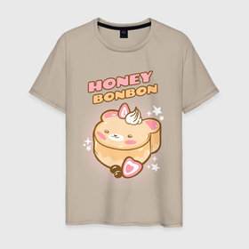 Мужская футболка хлопок с принтом Honey Bonbon в Новосибирске, 100% хлопок | прямой крой, круглый вырез горловины, длина до линии бедер, слегка спущенное плечо. | kawai | kawaii | аниме | еда | кекс | кот | котейка | котомама | котопапа | котэ | кошка | медвеженок | медовый | мило | напиток | пародия | сладкое | сладкоежка | торт | тортик | фастфуд