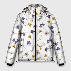 Мужская зимняя куртка 3D с принтом Простые цветы на белом фоне , верх — 100% полиэстер; подкладка — 100% полиэстер; утеплитель — 100% полиэстер | длина ниже бедра, свободный силуэт Оверсайз. Есть воротник-стойка, отстегивающийся капюшон и ветрозащитная планка. 

Боковые карманы с листочкой на кнопках и внутренний карман на молнии. | Тематика изображения на принте: белый фон | василек | весна | веточки | детский принт | летний принт | лето | милый принт | наивный принт | пионы | простые цветы | разноцветные цветы | ромашки | сирень | цветочки | цветочный дизайн