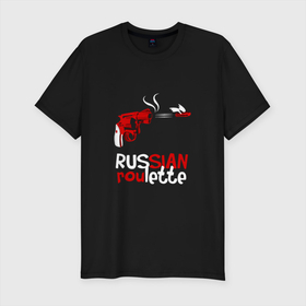 Мужская футболка хлопок Slim с принтом Рулетка в Белгороде, 92% хлопок, 8% лайкра | приталенный силуэт, круглый вырез ворота, длина до линии бедра, короткий рукав | gun | russia | оружие | патриот | пистолет | россия | россиянин | рулетка | русская | русский | страна | триколор | флаг