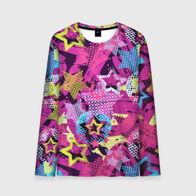 Мужской лонгслив 3D с принтом Star Colorful Pattern   Fashion   Neon в Новосибирске, 100% полиэстер | длинные рукава, круглый вырез горловины, полуприлегающий силуэт | color | fashion | neon | star | звезда | мода | неон | цвет