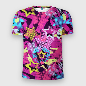 Мужская футболка 3D Slim с принтом Star Colorful Pattern   Fashion   Neon в Новосибирске, 100% полиэстер с улучшенными характеристиками | приталенный силуэт, круглая горловина, широкие плечи, сужается к линии бедра | Тематика изображения на принте: color | fashion | neon | star | звезда | мода | неон | цвет