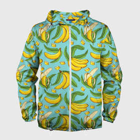 Мужская ветровка 3D с принтом Banana pattern   Summer   Fashion 2022 , 100% полиэстер | подол и капюшон оформлены резинкой с фиксаторами, два кармана без застежек по бокам, один потайной карман на груди | banana | fashion | pattern | summer | банан | лето | мода | узор