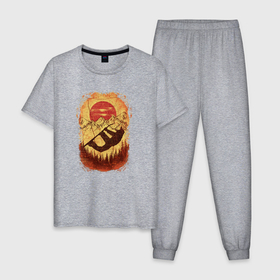 Мужская пижама хлопок с принтом Vintage snowboard style в Петрозаводске, 100% хлопок | брюки и футболка прямого кроя, без карманов, на брюках мягкая резинка на поясе и по низу штанин
 | 