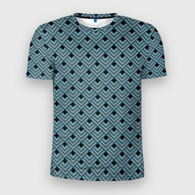 Мужская футболка 3D Slim с принтом Абстракция из разноцветных квадратов в Новосибирске, 100% полиэстер с улучшенными характеристиками | приталенный силуэт, круглая горловина, широкие плечи, сужается к линии бедра | abstraction | shapes | squares | triangles | абстракция | квадраты | линии | серый | синий | треугольники | фигуры | черный