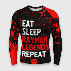 Мужской рашгард 3D с принтом Eat Sleep Rayman Legends Repeat + Брызги ,  |  | eat sleep rayman legends repeat | legends | logo | paint | rayman | брызги | игра | игры | краска | легенд | лого | логотип | райман | символ