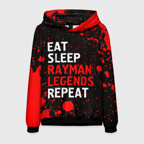 Мужская толстовка 3D с принтом Eat Sleep Rayman Legends Repeat + Брызги в Курске, 100% полиэстер | двухслойный капюшон со шнурком для регулировки, мягкие манжеты на рукавах и по низу толстовки, спереди карман-кенгуру с мягким внутренним слоем. | eat sleep rayman legends repeat | legends | logo | paint | rayman | брызги | игра | игры | краска | легенд | лого | логотип | райман | символ
