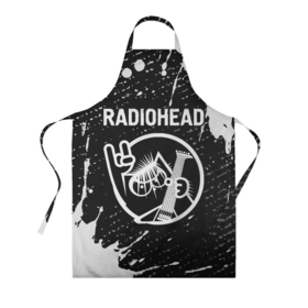 Фартук 3D с принтом Radiohead + КОТ + Краска в Новосибирске, 100% полиэстер | общий размер — 65 х 85 см, ширина нагрудника — 26 см, горловина — 53 см, длина завязок — 54 см, общий обхват в поясе — 173 см. Принт на завязках и на горловине наносится с двух сторон, на основной части фартука — только с внешней стороны | band | metal | paint | radiohead | rock | брызги | группа | кот | краска | радиохед | рок