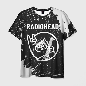 Мужская футболка 3D с принтом Radiohead + КОТ + Краска в Тюмени, 100% полиэфир | прямой крой, круглый вырез горловины, длина до линии бедер | Тематика изображения на принте: band | metal | paint | radiohead | rock | брызги | группа | кот | краска | радиохед | рок
