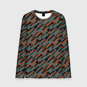 Мужской лонгслив 3D с принтом Разноцветные прямоугольники абстракция в Екатеринбурге, 100% полиэстер | длинные рукава, круглый вырез горловины, полуприлегающий силуэт | abstraction | rectangles | squares | абстракция | квадраты | линии | молодежный | оранжевый | прямоугольники | синий | современный | фигуры | черный