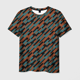 Мужская футболка 3D с принтом Разноцветные прямоугольники абстракция в Курске, 100% полиэфир | прямой крой, круглый вырез горловины, длина до линии бедер | abstraction | rectangles | squares | абстракция | квадраты | линии | молодежный | оранжевый | прямоугольники | синий | современный | фигуры | черный