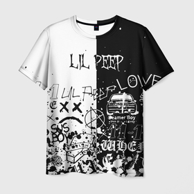 Мужская футболка 3D с принтом lil peep   Чёрное белое в Екатеринбурге, 100% полиэфир | прямой крой, круглый вырез горловины, длина до линии бедер | lil peep | lil prince | pink | зарубежная музыка | лил пип | маленький принц