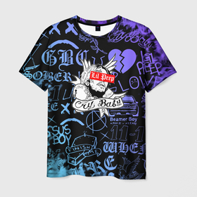 Мужская футболка 3D с принтом lil peep | neon | logo в Санкт-Петербурге, 100% полиэфир | прямой крой, круглый вырез горловины, длина до линии бедер | lil peep | lil prince | pink | зарубежная музыка | лил пип | маленький принц
