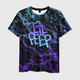 Мужская футболка 3D с принтом lil peep | neon | молнии в Екатеринбурге, 100% полиэфир | прямой крой, круглый вырез горловины, длина до линии бедер | lil peep | lil prince | pink | зарубежная музыка | лил пип | маленький принц