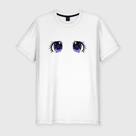 Мужская футболка хлопок Slim с принтом Аниме глаза, космос в Белгороде, 92% хлопок, 8% лайкра | приталенный силуэт, круглый вырез ворота, длина до линии бедра, короткий рукав | kawaii | аниме | глаза | звезды | зрачки | космос | милые | сердечки | фиолетовые