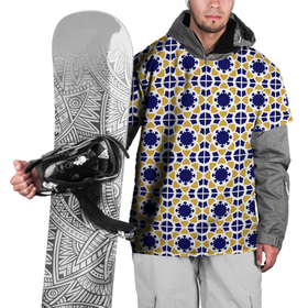 Накидка на куртку 3D с принтом ГЕОМЕТРИЧЕСКИЙ ОРНАМЕНТ | ЖЕЛТЫЙ СИНИЙ в Новосибирске, 100% полиэстер |  | background | pattern | геометрические узоры | геометрия | желтый | орнамент | паттерн | синий | узор | узоры | фигуры | фон