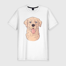 Мужская футболка хлопок Slim с принтом Морда пса с высунутым языком , 92% хлопок, 8% лайкра | приталенный силуэт, круглый вырез ворота, длина до линии бедра, короткий рукав | пес | песик | собака | собачка | язык