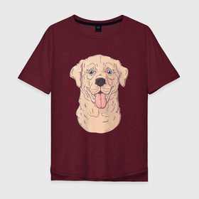 Мужская футболка хлопок Oversize с принтом Морда пса с высунутым языком в Новосибирске, 100% хлопок | свободный крой, круглый ворот, “спинка” длиннее передней части | пес | песик | собака | собачка | язык