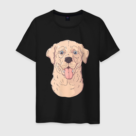 Мужская футболка хлопок с принтом Морда пса с высунутым языком , 100% хлопок | прямой крой, круглый вырез горловины, длина до линии бедер, слегка спущенное плечо. | пес | песик | собака | собачка | язык