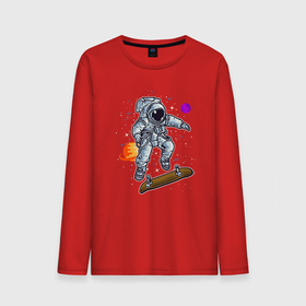 Мужской лонгслив хлопок с принтом Космонавт прыгает на скейте , 100% хлопок |  | skate | космонавт | космос | скейт | скейтер