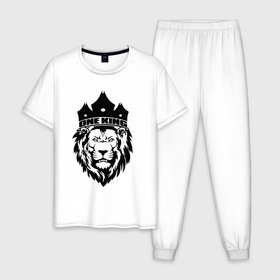Мужская пижама хлопок с принтом Lion one king в Екатеринбурге, 100% хлопок | брюки и футболка прямого кроя, без карманов, на брюках мягкая резинка на поясе и по низу штанин
 | king | lion | one | вожак | единственный | король | кот | кошка | лев | лидер | один | правитель | царь