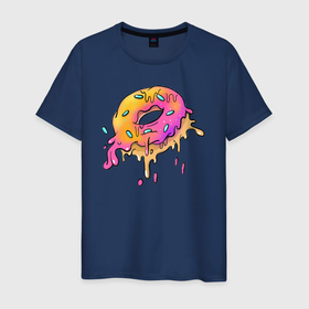 Мужская футболка хлопок с принтом Цветной пончик в Белгороде, 100% хлопок | прямой крой, круглый вырез горловины, длина до линии бедер, слегка спущенное плечо. | Тематика изображения на принте: colour | donut | донат | пончик | цветной | яркий