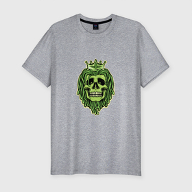 Мужская футболка хлопок Slim с принтом Green Skull , 92% хлопок, 8% лайкра | приталенный силуэт, круглый вырез ворота, длина до линии бедра, короткий рукав | Тематика изображения на принте: death | devil | horror | reggae | skull | демон | дьявол | зло | зомби | призрак | регги | скелет | хоррор | хэллоуин | череп