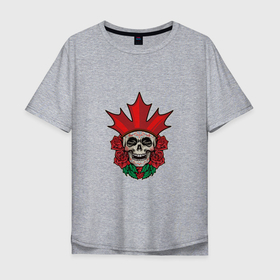 Мужская футболка хлопок Oversize с принтом Canada Skull в Тюмени, 100% хлопок | свободный крой, круглый ворот, “спинка” длиннее передней части | canada | death | devil | horror | skull | демон | дьявол | зло | зомби | канада | призрак | скелет | хоррор | хэллоуин | череп