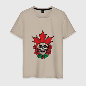 Мужская футболка хлопок с принтом Canada Skull в Петрозаводске, 100% хлопок | прямой крой, круглый вырез горловины, длина до линии бедер, слегка спущенное плечо. | canada | death | devil | horror | skull | демон | дьявол | зло | зомби | канада | призрак | скелет | хоррор | хэллоуин | череп
