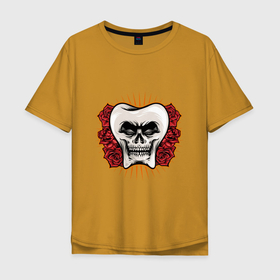 Мужская футболка хлопок Oversize с принтом Skull Tooth , 100% хлопок | свободный крой, круглый ворот, “спинка” длиннее передней части | death | devil | horror | skull | демон | дьявол | зло | зомби | зуб | зубы | призрак | розы | скелет | хоррор | цветы | череп
