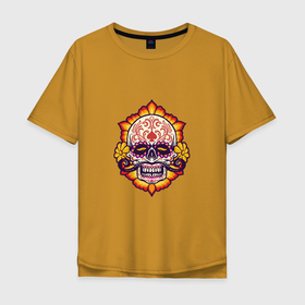 Мужская футболка хлопок Oversize с принтом Poker Skull в Белгороде, 100% хлопок | свободный крой, круглый ворот, “спинка” длиннее передней части | death | devil | horror | poker | skull | демон | дьявол | зло | зомби | карты | покер | призрак | скелет | хоррор | череп