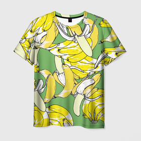 Мужская футболка 3D с принтом Banana pattern   Summer   Food , 100% полиэфир | прямой крой, круглый вырез горловины, длина до линии бедер | banana | food | pattern | summer | банан | еда | лето | узор