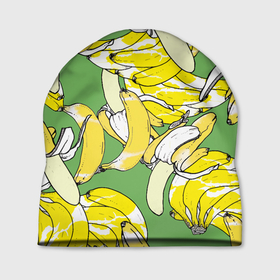 Шапка 3D с принтом Banana pattern   Summer   Food в Санкт-Петербурге, 100% полиэстер | универсальный размер, печать по всей поверхности изделия | Тематика изображения на принте: banana | food | pattern | summer | банан | еда | лето | узор