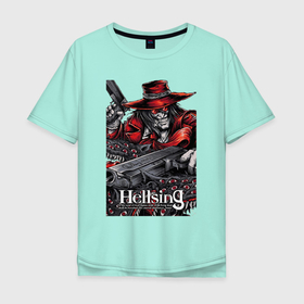 Мужская футболка хлопок Oversize с принтом Alucard dogs , 100% хлопок | свободный крой, круглый ворот, “спинка” длиннее передней части | alucard | eyes | hat | hellsing | red hat | seal | алукард | волки | глаза | красная шляпа | красный | крест | пистолеты | хеллсинг | шляпа