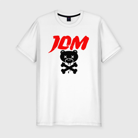 Мужская футболка хлопок Slim с принтом JDM   Bear   Japan в Курске, 92% хлопок, 8% лайкра | приталенный силуэт, круглый вырез ворота, длина до линии бедра, короткий рукав | bear | bones | ears | jdm | style | кости | медведь | стиль | уши