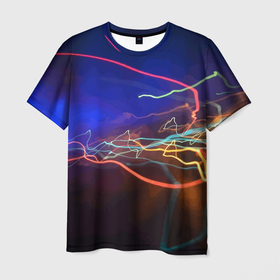 Мужская футболка 3D с принтом Neon vanguard pattern   Lightning   Fashion 2023 в Новосибирске, 100% полиэфир | прямой крой, круглый вырез горловины, длина до линии бедер | fashion | lightning | neon | pattern | vanguard | авангард | мода | молния | неон | узор