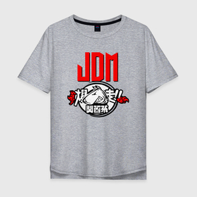 Мужская футболка хлопок Oversize с принтом JDM   Bull terrier   Japan в Екатеринбурге, 100% хлопок | свободный крой, круглый ворот, “спинка” длиннее передней части | bull terrier | dog | japan | jaw | jdm | style | бультерьер | собака | стиль | япония